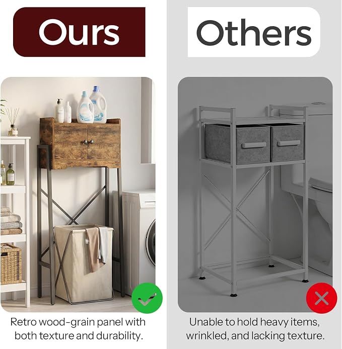 YATINEY Over The Toilet Storage Cabinet, Freestanding Above The Toilet Storage Cabinet, Over The Toilet Storage Rack with X-Shaped Back Support, for Bathroom, Laundry, Rustic Brown and Black TR04BR
