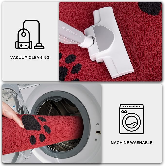PURRUGS Dirt Trapping Door Mat 32" x 70", Non-Skid/Slip Machine Washable Microfiber Entrance Rug, Shoes Scraper, Dog Doormat, Super Absorbent Floor Mat for Muddy Wet Shoes and Paws, Red