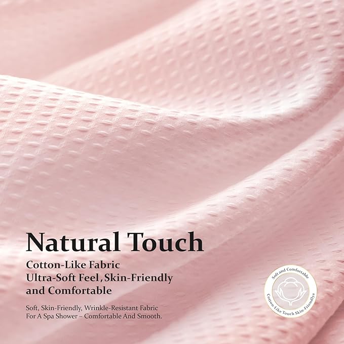 Dynamene Pink Fabric Shower Curtain - Waffle Weave Textured Heavy Duty Cloth Shower Curtains for Bathroom, 256GSM Hotel Luxury Weighted Bath Curtain Set with 12 Hooks,72x72, Pink
