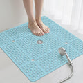Yolife Square Shower Mat, 27" x 27" Shower Mat with Drain Hole in Middle, Soft TPE Extra Large Non Slip Shower Mats for Inside Shower, Anti Slip Washable Shower Floor Mat with Suction Cups, Blue