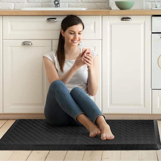 HappyTrends Kitchen Floor Mat - 4/5 Inch Thick Anti-Fatigue Kitchen Rug,Waterproof Non-Slip Kitchen Mats and Rugs Heavy Duty Ergonomic Comfort Rug for Kitchen,Office,Sink,Laundry,(22"x54", Black)