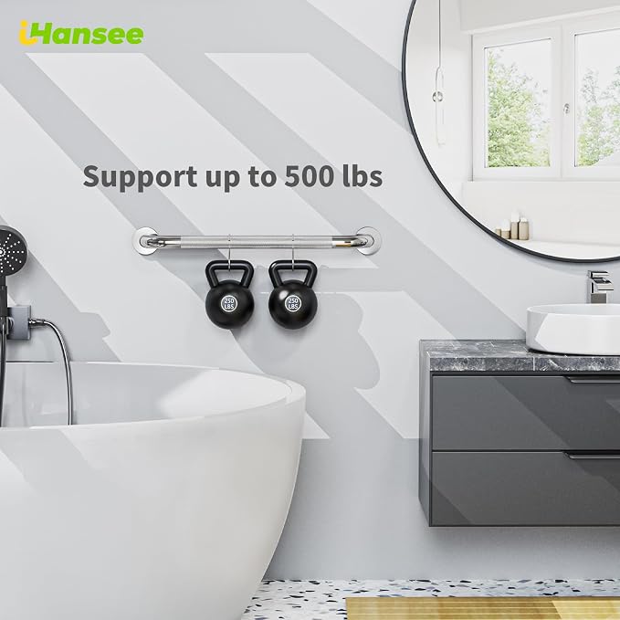 Chrome Grab Bar 4 Pack, iHansee Anti-Slip Bathroom Grab Bar w/Knurled Grip 16/24/36/40 Inch Combo, Stainless Steel Safety Handrail for Shower Toilet, Wall Mounted Handicap Bars for Home & Commercial