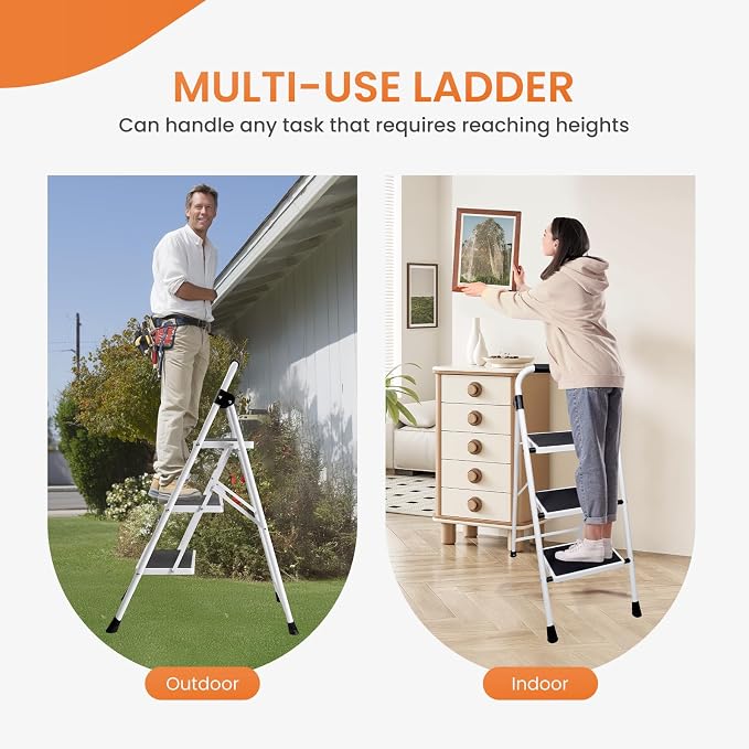 Sweetcrispy 3 Step Ladder, 330lbs Folding Step Stool with Wide Anti-Slip Pedal, Sturdy Ladder, Convenient Handrail, Lightweight, Portable Step Stool Black