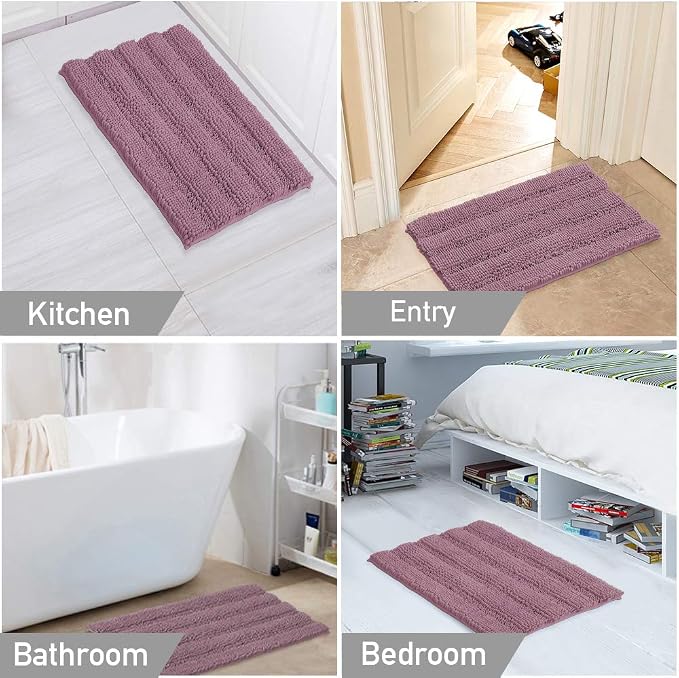 Turquoize Chenille Bathroom Rugs Non-Slip Bath Mats for Bathroom Super Absorbent Shaggy Rugs for Tub Shower Toilet Plush Bath Rug Plus U Shaped Rug (Standard: 20" x 32" and 20" x 20" U), Mauve/Rose