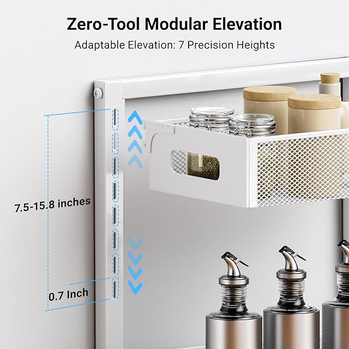 TISTAYA Pull-out Under Kitchen Sink Organizer, Metal Functional Under Sink Organizer, Height Adjustable Under Bathroom Sink Organizer, Under Sink Storage for Kitchen Bathroom Cabinet (White)