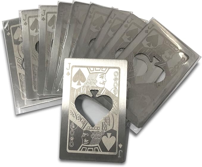 Metal Card Bottle Opener Stainless Steel Silver with Engraved Pattern (Style J, 10PCS)