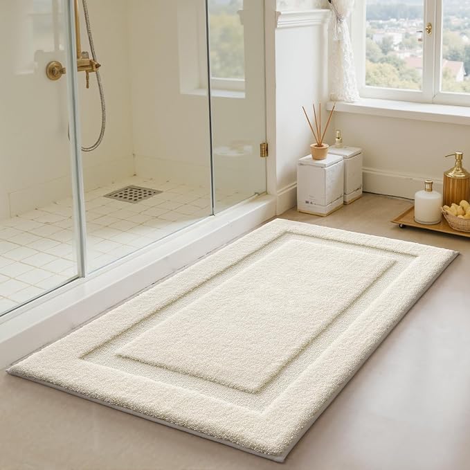 LUMI Ultra Soft Bathroom Rugs Non Slip with Rubber Backing, Absorbent Washable Bath Mat Quick Dry, Upgraded Premium Microfiber Plush Carpet for Bathtub and Shower Floor, Ivory White, 24x36