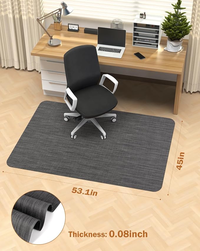 Blvornl Office Chair Mat for Hardwood Floor, 45"*53.1" Desk Computer Mat for Hard Wood, Large Anti-Slip Hard Floor Protector Rolling Chair Mat, PVC Desk Rug for Office Black