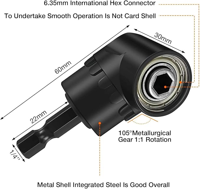 CIGOTU Right Angle Drill Adaptor,4-in-1 Impact Drill Bit Extension,360° Rotatable 1/4 3/8 1/2" Impact Grade Socket Adapter Set,105 Degree Angle Screwdriver Drill Bit for Household Workplace Industry