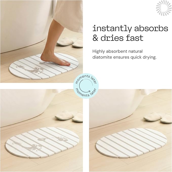 Deepstone Foldable Stone Bath Mat – Large Diatomaceous Earth Mat, Quick Dry with Non-Slip Base, Water Absorbing Bathroom and Shower Stone Mat, Easy to Clean (24” x 15”), White