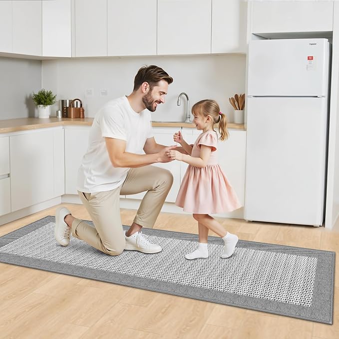 StepRite Kitchen Rugs, Kitchen Mats for Floor, 70"x20" Non-Slip Machine-Washable Kitchen Throw Rug, Light Grey