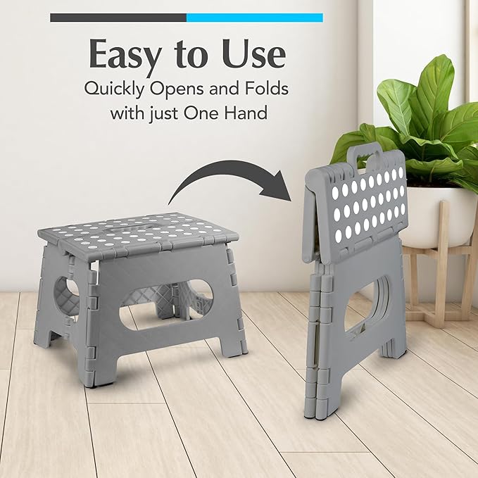 Handy Laundry Folding Lightweight Step Stool - Sturdy Enough to Support Adults - Opens Easy with One Flip - Great for Kitchen, Bathroom or Bedroom (Gray - 8 Inch)