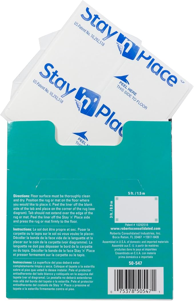 ROBERTS 50-547 Stay N' Place 4 in. x 4 in. Rug Tabs (4-Pack), White