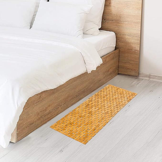 Bambo Bath Mat Bathroom Runner Long Large Rugs Floor Wood Shower Bathtub Waterproof Non Slip Accessories 16x48 Inch Easy to Clean, Natural, 1 pc