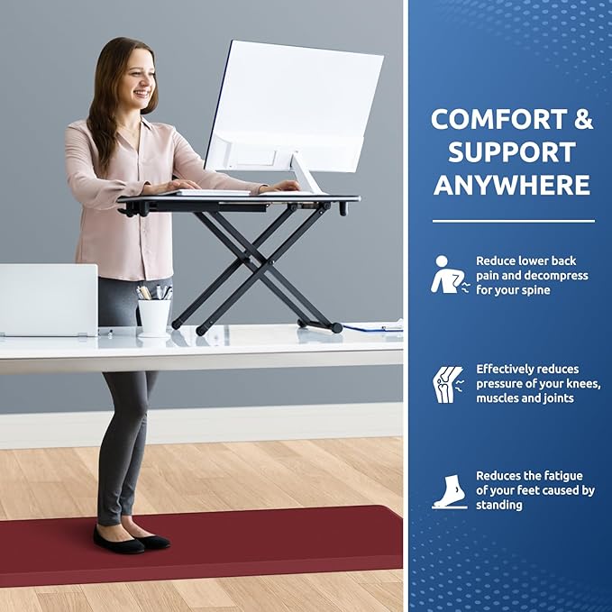 KitchenClouds Kitchen Mat Cushioned Anti Fatigue Kitchen Rug 0.8inch Water Resistant Non Slip Kitchen Rugs and Mats Standing Desk Mat Comfort Floor Mats for Kitchen Sink Office (17.3"x60",Red)