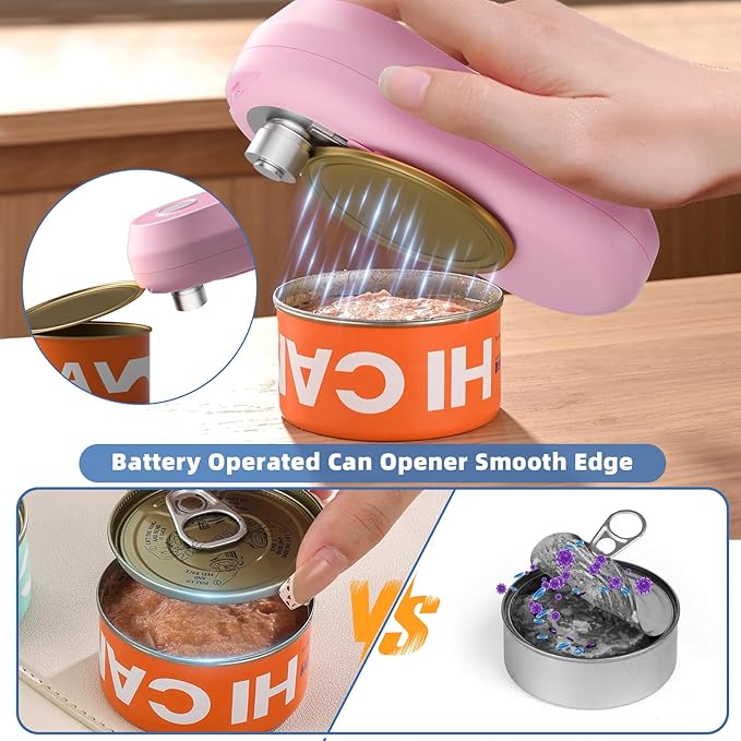 Auto Electric Can Opener, Rechargeable Can Openers for Seniors & Arthritis, One-Touch Automatic Can Opener, Hands-Free, Smooth Edge, Compact,Small - Auto Stop，Pink