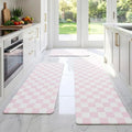 Pink Checkered Grid Checkerboard Kitchen Rug Sets [3 PCs], Anti-Fatigue, Waterproof Non-Slip Kitchen Mats Heavy Duty Ergonomic Comfort Foam Rug for Floor,Home,Laundry,17W x29/47/59" L