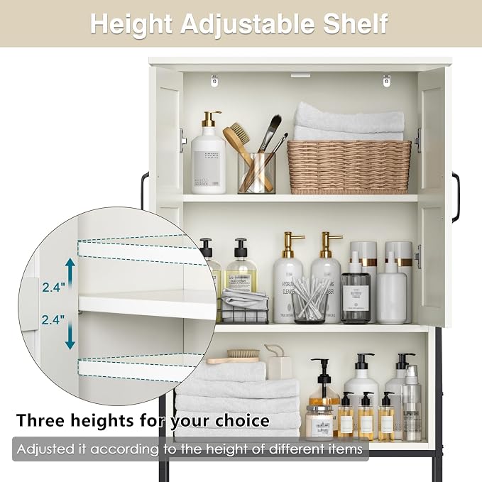 Over The Toilet Storage Cabinet, Over Toilet Bathroom Organizer, Above Toilet Storage Cabinet with Barn Doors Behind Toilet Bathroom Organizer (Cream White)