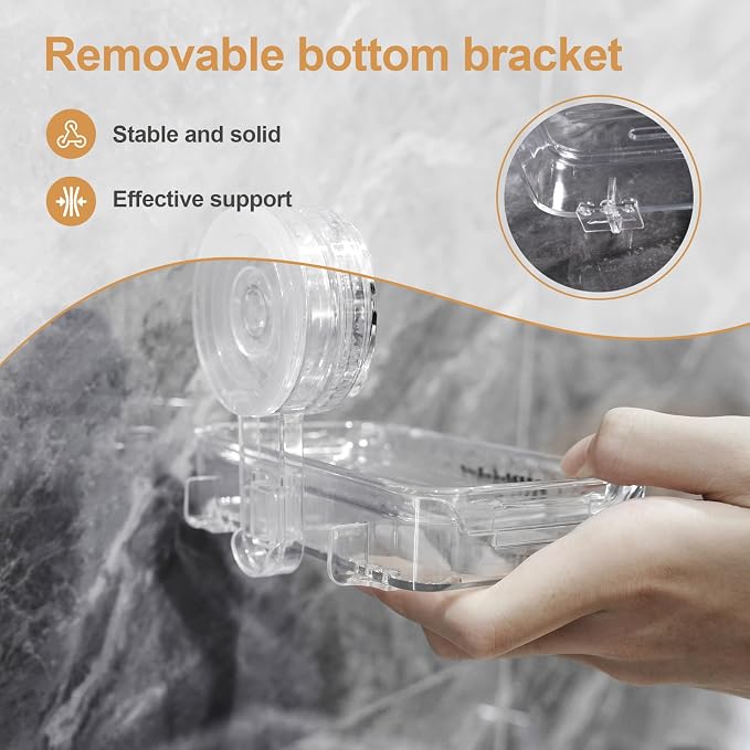 Soap Dish Holder Suction Cup, Wall Mounted Self Draining Soap Case & Sponge Rack, No Drilling Suction Bar Soap Holder for Bathroom, Kitchen Sink