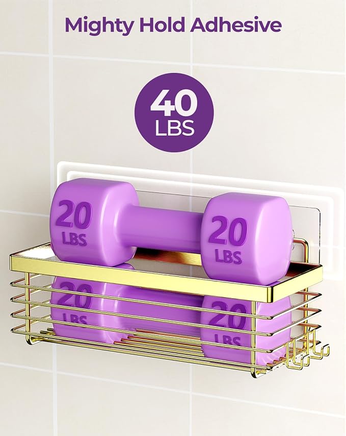 ODesign Shower Caddy 3 Pack SUS304 Stainless Steel-No Drilling-Shower Bathroom Shelves Rack,Rustproof Wall Mounted,Adhesive Shower Shelf Basket Organizer-Golden