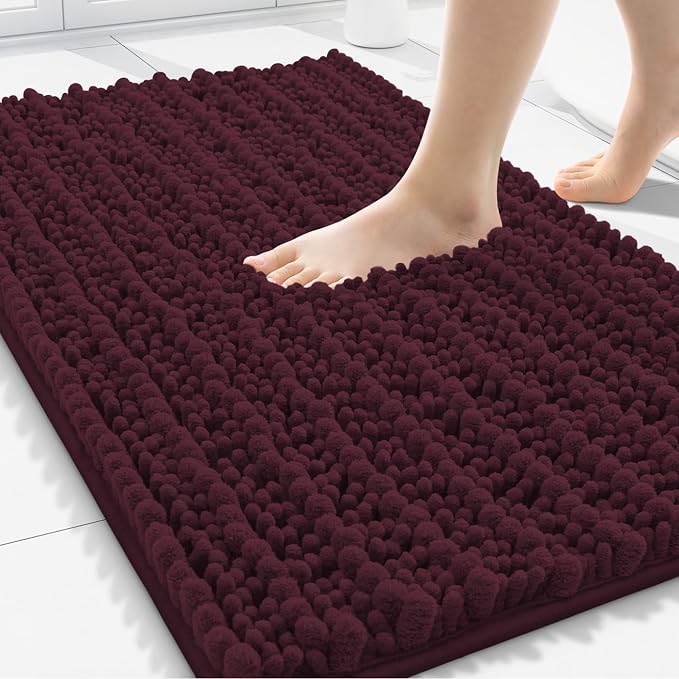 Smiry Bathroom Rugs Mat 30x20, Extra Soft Absorbent Chenille Bath Rugs, Non Slip Rubber Backing Machine Washable Quick Dry Bath Mats for Bathroom Floor, Tub, Shower, Home Accessories, Black Cherry