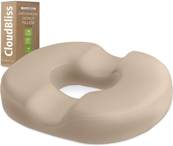 CloudBliss Donut Pillow Stadium Seat Cushion for Tailbone Pain Relief and Hemorrhoids, Memory Foam Seat Chair Cushion, Portable Seat Cushions for Bleachers, Car, Home & Office