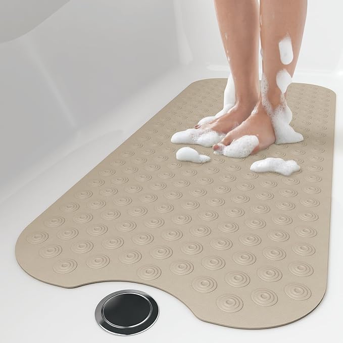OTHWAY No Suction Cup Bath Mat: 39x16inch Extra Long Bathmat│Perfect for Refinished Bathtub Mat│Made of Nature Rubber│a Blessing for the Elderly and Children (Brown)