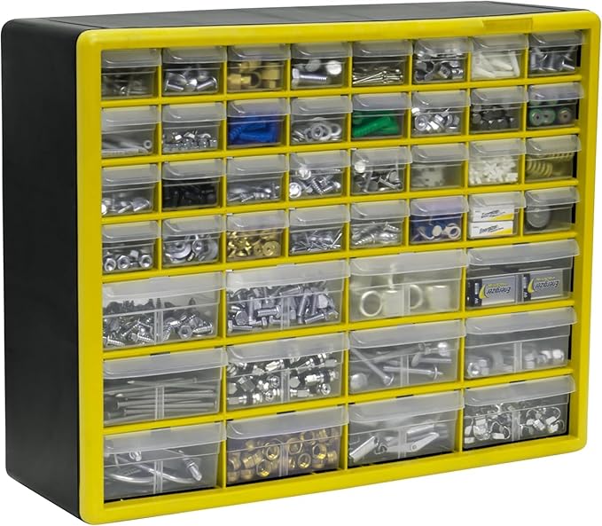 Akro-Mils 44-Drawer Plastic Drawer Storage Cabinet for Garage Organization, Bead Organizer, Building Bricks Storage, Teacher Toolbox, Makeup Organizer, 20" W x 6" D x 16" H, 10144 Yellow