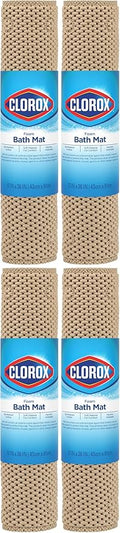 Duck Brand Clorox Cushioned Foam Bath Mat for Tubs, Non-Slip with Suction Cups, 17 Inches x 36 Inches, Taupe (Pack of 4)