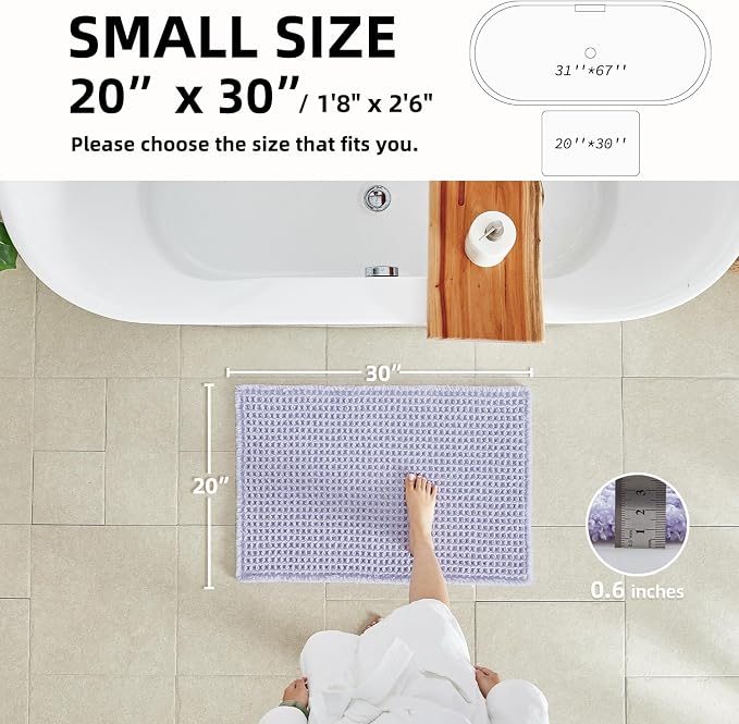 TYUU Waffle Bath Mat, Boho Bathroom Rugs Non Slip Washable Super Absorbent Quick Dry Cute Bath Mat Farmhouse Bathroom Decor, 30''x20'' Lavender Cream
