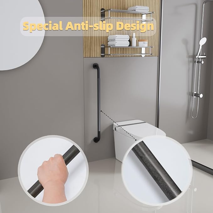 1 Pack Shower Grab Bar, 36 Inch Bathroom Grab Bar Handle with Anti-Slip Knurled Grip, Stainless Steel Bath Balance Bar, 1.25" Diameter Bath Safety Bar Support for Seniors Elderly Pregnant, Matte Black