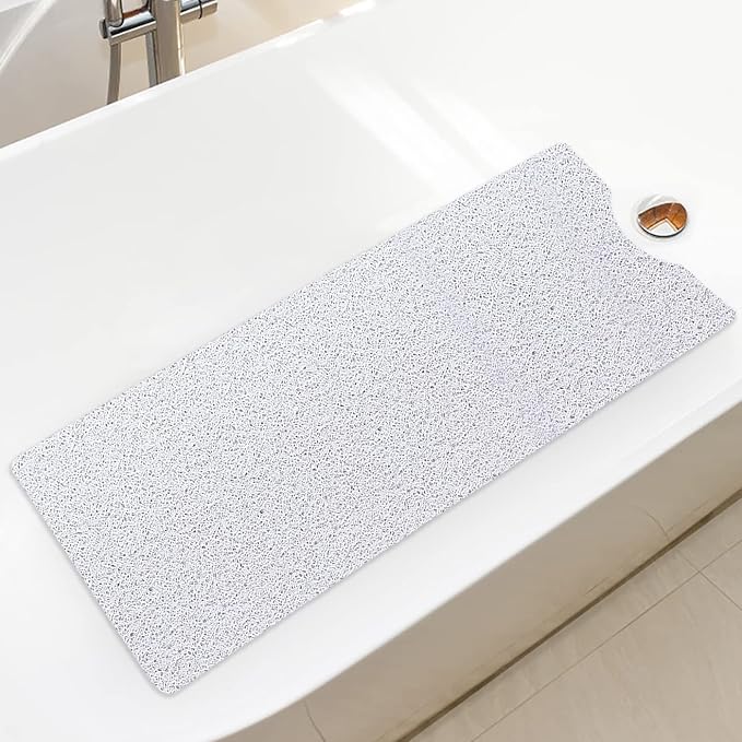 Bathtub Mat Non Slip Shower Mat Soft PVC Loofah Bath Tub Mats with Drain for Bathroom Tub 40 x 16 Inch (White)