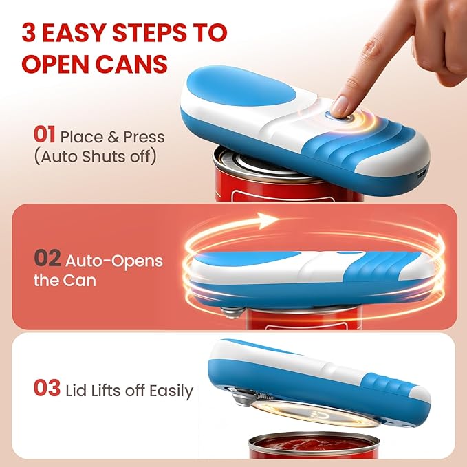 One Touch Electric Can Opener Automatic Can Opener for Seniors, Rechargeable Smooth Edge Can Opener with Magnetic Cover Catch, Food Safe Kitchen Gadget for Arthritis Hands