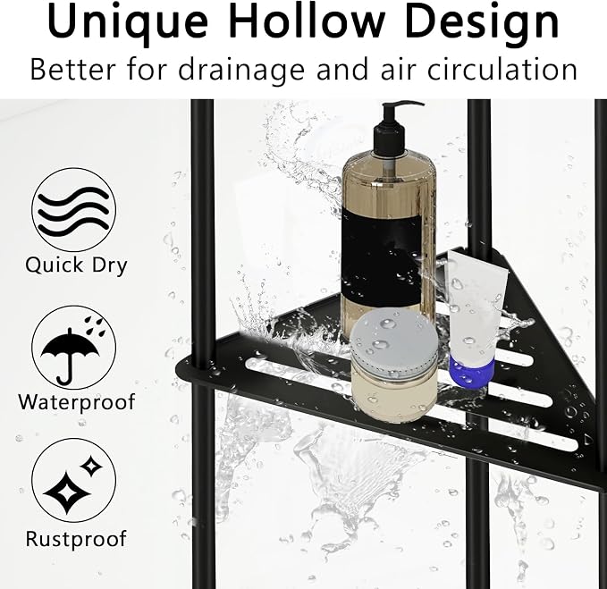 Standing Corner Shower Caddy, 4 Tier Stainless Steel Organizer Stand, Rustproof Shelves for Inside Shower, Black