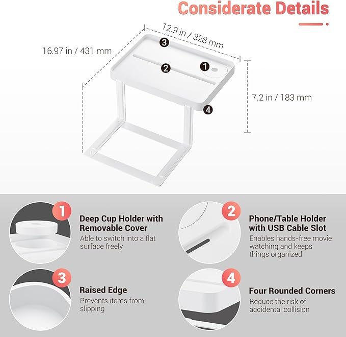 KIWIFOTOS Raised Bedside Shelf for Bed Tray Table Under Mattress for Box Spring Plate Platform Bed Nightstand Shelf Bedside Caddy College Dorm Room