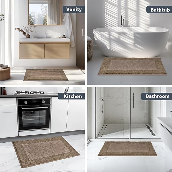 anllugs Bathroom Rugs 24" x 36", Non-Slip Extra Soft Absorbent Bath Rugs, Machine Washable Quick Dry Bath Mats for Bathroom Floor, Shower, Bathtub and Sink, Grayish Brown & Coffee