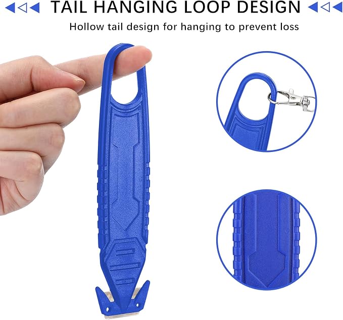 Therwen Safety Box Cutter Knife of Stainless Steel Concealed Blade Package Opener with Tape Splitter for Carton Cardboard Wrap Letter Work Bag Straps Film Utility Tool(Blue,30 Pcs)