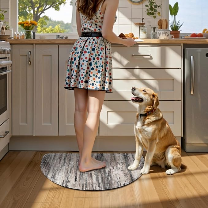 KIMODE Anti Fatigue Kitchen Mats, Black and Grey Half Moon Kitchen Rug, 18"x28" Padded Kitchen Mat for Floor, Comfort Foam Standing Desk Mat, Cushioned Kitchen Mats for Floor for Laundry Office Sink