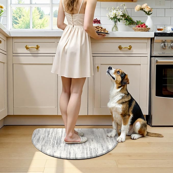 KIMODE Anti Fatigue Kitchen Mats for Floor, Abstract Half Moon Kitchen Rug 18"x28", Grey Ergonomic Standing Desk Mat, Memory Foam Kitchen Floor Mats for Laundry Office Sink