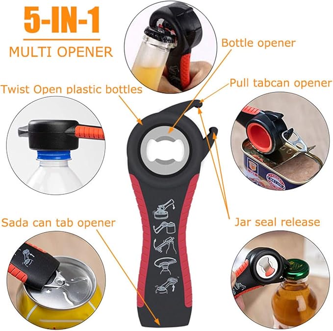 Multi-Grip Jar Opener and Bottle Opener Tool, Ergonomic Design with Non-Slip Handles, (grey)