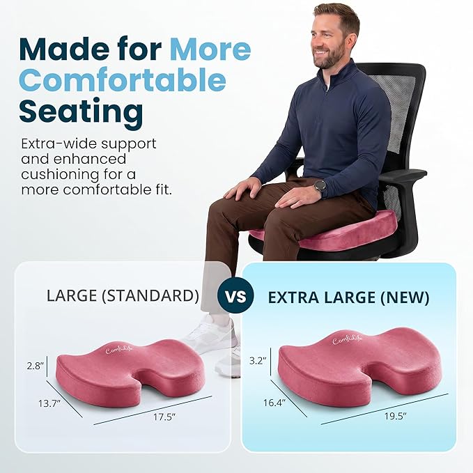 ComfiLife Extra Large Gel & Memory Foam Seat Cushion - Doctor Recommended Office Chair Cushion, Car Seat Cushion - Back & Sciatica Pain Relief - Wide Seat Cushion for Big & Tall (Pink)