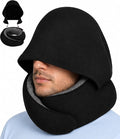 Dot&Dot Travel Pillow Neck Pillow with Hood for Airplane Sleeping, Memory Foam Pillow with Chin Support, Detachable Hoodie, Washable Cover, Adjustable Velcro Fit for Flights, Car & Office