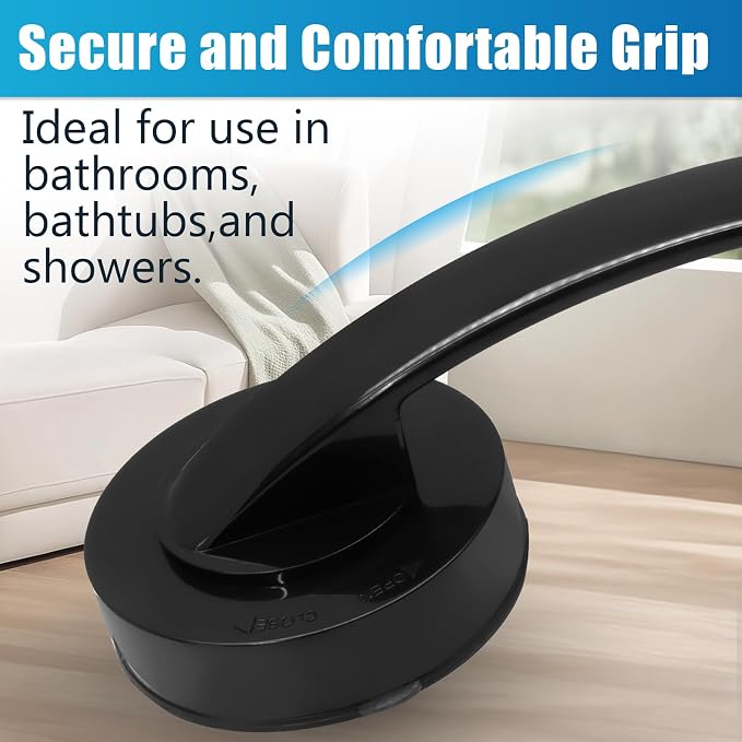 Hordion Suction Cup Door Handle, Suction Grab Bar Bathtub Shower Handle for Glass Doors Windows Kitchen Drawer Cabinet Refrigerator, Black