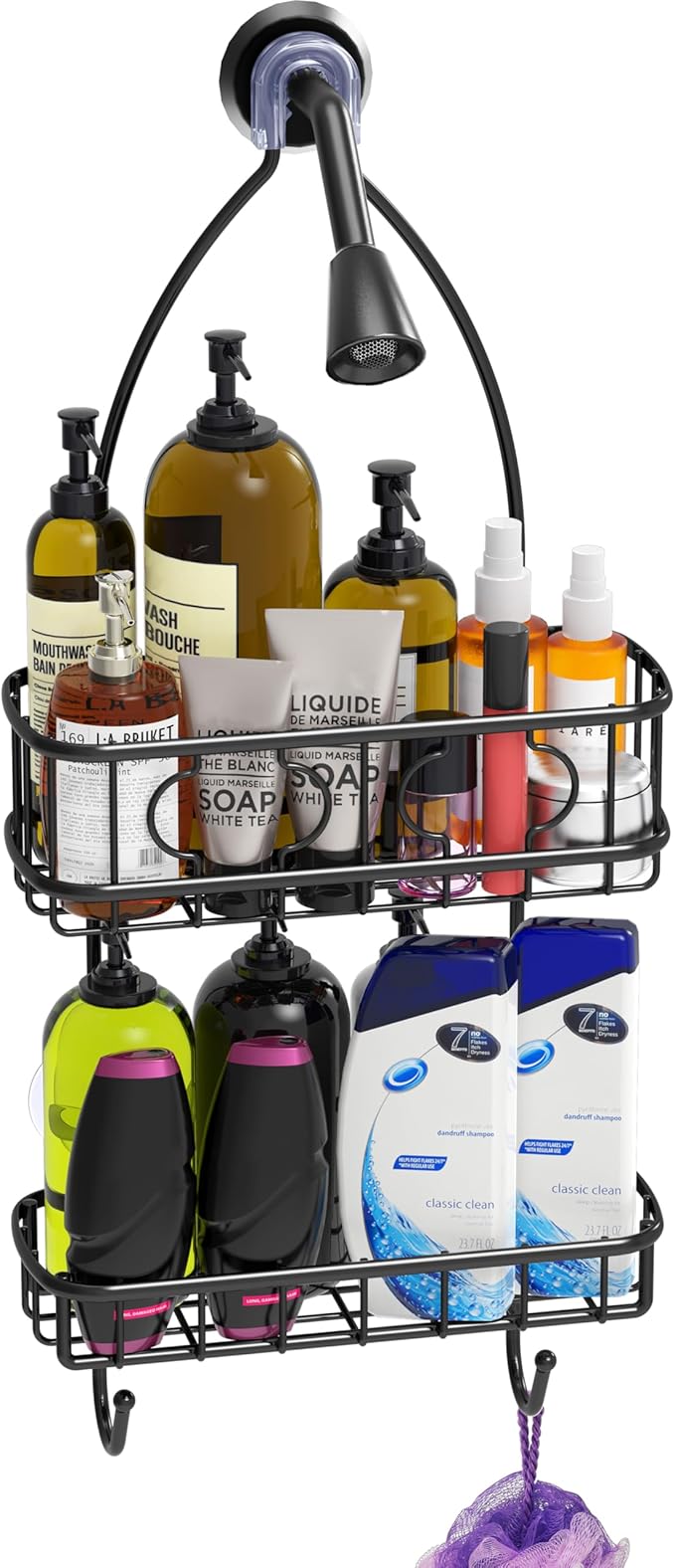 Simple Houseware Bathroom Hanging Shower Head Caddy Organizer, Black (24 x 10.2 x 4.25 inches)