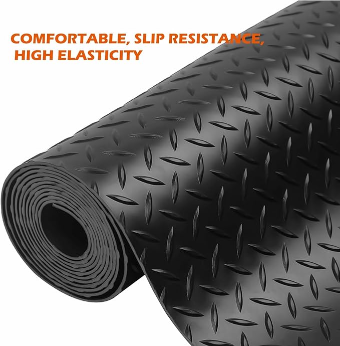 Anti-Slip Rubber Diamond Floor Mat - Durable, Non-Skid, Waterproof Floor Protection for Home, Gym, Garage, and Vehicles - 2.5 mm x 4 ft x 6 ft Rolls - Black (4x15 FT)