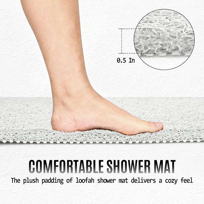 Joyhalo Shower Mat Bathtub Mat Non Slip, Bathmats Non Slip, Quick Drying Foot Scrubber Loofah Mats for Shower, Tub, Bathroom, Home, 31.5x16inch, White