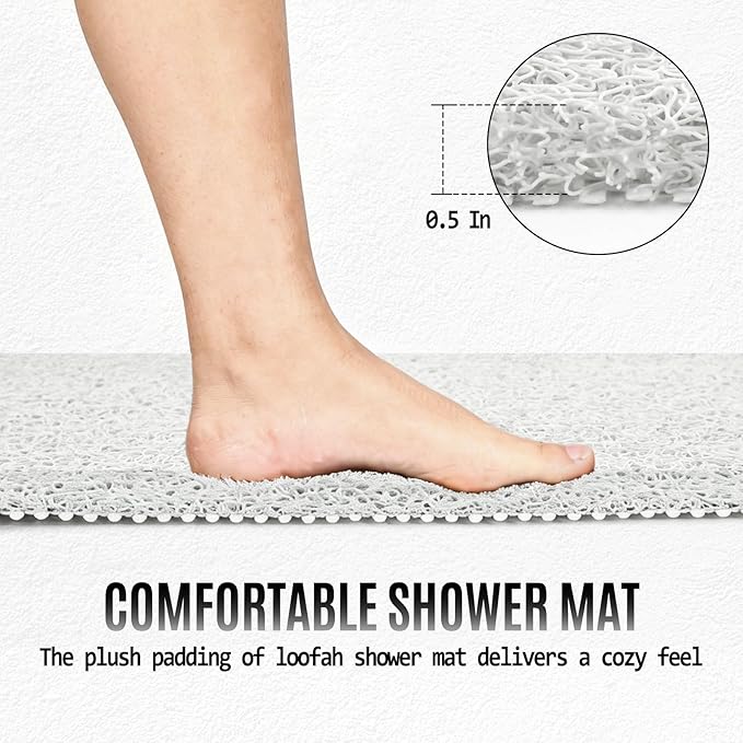 Joyhalo Shower Mat Bathtub Mat Non Slip, Bathmats Non Slip, Quick Drying Foot Scrubber Loofah Mats for Shower, Tub, Bathroom, Home, 32 * 24inch, White