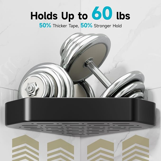 Veken Aluminum Corner Shower Caddy 4-Pack, Never Rust, No Drilling Adhesive Shelves, Stainless Rack with Soap Holder, Bathroom Organizers and Storage, Wall-Mounted Kitchen & Home Decor, Black