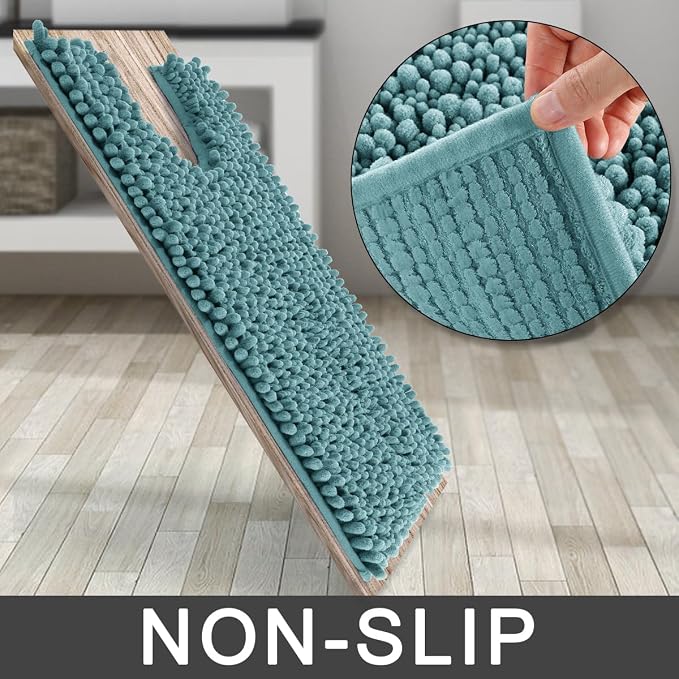Yimobra Toilet Rug U Shaped Washable 24x24 Inch - Ultra Soft Absorbent Chenille Bath Rugs for Toilet, Quick Dry & Machine Washable, Non Slip Contour Bathroom Mat, Teal Blue