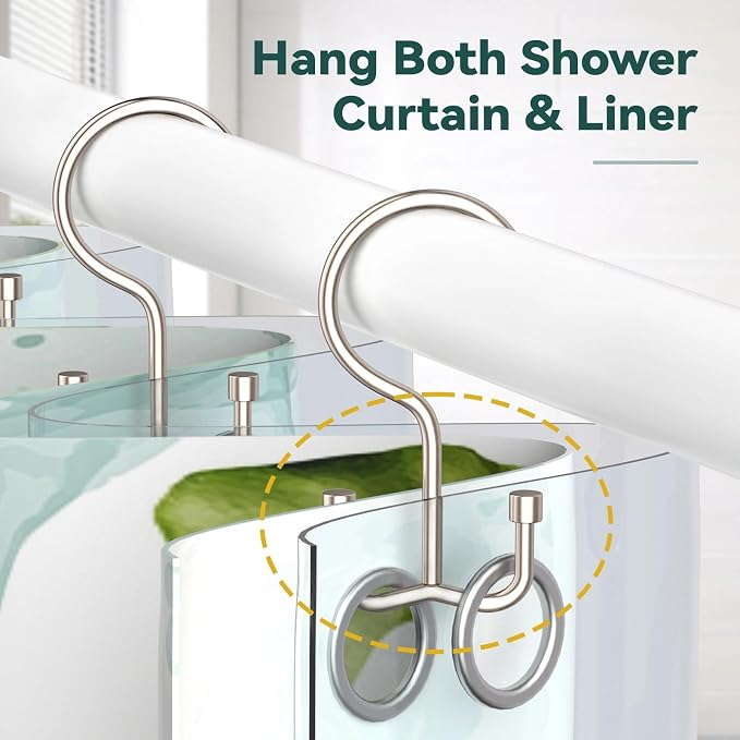 Goowin Shower Curtain Hooks, Shower Curtain Rings, Metal Shower Curtain Hangers Rust Proof, Double Glide Shower Rings for Curtain, Simple Shower Hooks for Shower Curtain, Nickel, 24 Pack-Cylinders